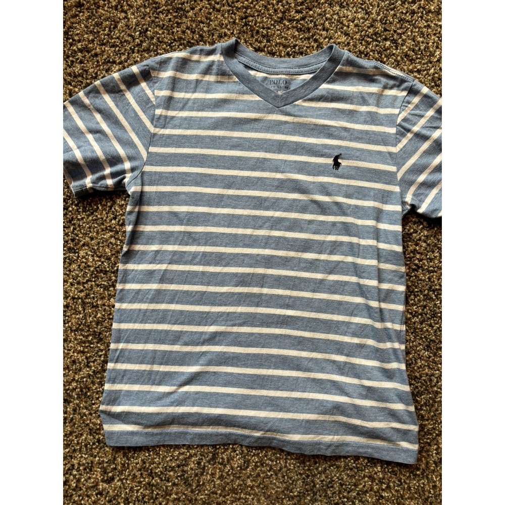 Polo Ralph Lauren Kids Boys Sm 8 Striped‎ V-Neck T-Shirt D11